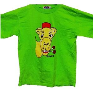 Vintage 90s Egypt Travel Camel Fez Hat T-Shirt Neon Green Size M Habibi C&I Tee